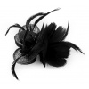 Fascinátor / brož květ s peřím černá