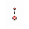Titánový piercing do pupku s farebnými zirkónmi Merey Farba: svetlo červená, Dĺžka / priemer: 8 mm, Veľkosť koncovky: 5 & 8 mm