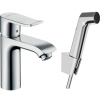 HANSGROHE Metris páková umývadlová batéria s bidetovou sprškou a sprchovou hadicou 160 cm, s odtokovou súpravou Push-Open, výška výtoku 100 mm, chróm, 31285000