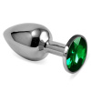 LOVETOY Butt Plug Silver Rosebud Classic with Green Jewel Size S