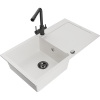 Mexen Leo, drez granitový 900x500x190 mm, 1-komorový a čierna batéria Duero, biela, 6501-20-671600-70