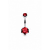 Titánový piercing do pupku s farebnými zirkónmi Merey Farba: červená, Dĺžka / priemer: 10 mm, Veľkosť koncovky: 5 & 8 mm