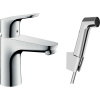 HANSGROHE Focus páková umývadlová batéria s bidetovou sprškou a sprchovou hadicou 160 cm, s odtokovou súpravou Push-Open, výška výtoku 94 mm, chróm, 31927000