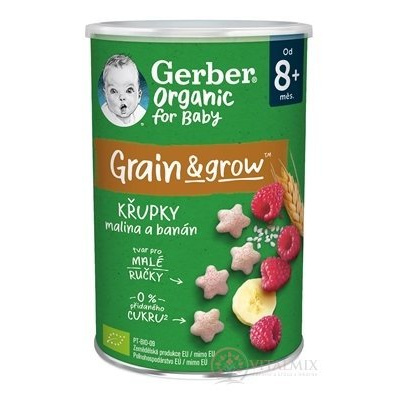 Gerber Organic CHRUMKY Ryžovo-pšeničné s malinami a banánom (od ukonč. 8. mesiaca) 35 g