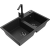 Mexen Tomas, granitový drez 800x500x190 mm, 2-komorový a čierna batéria Rita, čierna-strieborná metalíza, 6516-73-670300-70-B