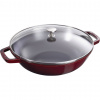 STAUB LA COCOTTE 30 cm - liatinový smaltovaný wok so sklenenou pokrievkou a roštom na indukciu, grenadínový