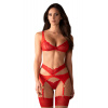Obsessive Cupide Desir 3-pcs set--podprsenka + tangá + podväzkový pás Farba: Červená, Veľkosť: S/M