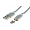 PremiumCord Magnetický micro USB 2.0, A-B nabíjecí a datový kabel 1m, stříbrný ku2m1fgs