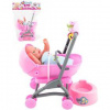 Bábätko / bábika kĺbová 12cm v kočíku plast s doplnkami v sáčku 874 342,620,376