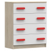 Nábytek PEGAS s.r.o. Komoda 4S SMYK III - 02, Dub Sonoma/Bílá/Červená