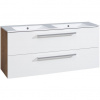 EBS Pure Skrinka s keramickým dvojitým umývadlom slim 121 cm, dub Ribbeck/biela 1 set