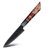 IZMAEL Damaškový kuchynský nôž Enjin Utility/Červená/Hnedá 13.3 cm
