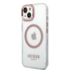 Guess Transparent MagSafe Kompatibilný Zadný Kryt pre iPhone 14 Plus Pink 14528179