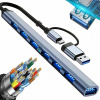 USB rozbočovač, 7 portov USB-C, USB 3.0 / 2.0, tenký, hliníkový