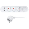Solight 3z prodlužovací přívod s USB A plus C nabíječkou 2.4A, 2m, 3 x 1mm2, bílý, vypínač - PP111USBC