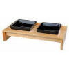 Drevený bar, 2x keramická štvorhranná miska, čierna 2 × 0,2 l/10 x 10 cm / 28 × 5 × 15 cm