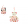 Teddies Medveď plyš 18cm záves na postieľku/kočík nat. hrací strojček ružový na karte v sáčku 0+