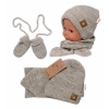 Baby Nellys Pletená čiapka so šálom a rukavičky 3v1, STAR - béžová, veľ. 56/62