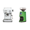 Ascaso Dream ONE, Cloud White + Eureka Atom 60, kawasaki green
