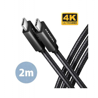 AXAGON BUCM32-CM20AB, SPEED+ kabel USB-C - USB-C, 2m, USB 3.2 Gen 2, PD 100W 5A, 4k HD, ALU, oplet, černý (BUCM32-CM20AB)