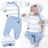 Baby Nellys Pletená sada pre bábätko s jemným prúžkom 3D, lux - modrá, biela, veľ. 62, 62 (2-3m)