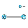 Titánový piercing do bradavky s vnútorným závitom a zirkónmi Amelia Farba: Aqua, Velikost koncovky: 6 mm, Délka / Průměr: 16 mm