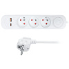 Solight predlžovací kábel 3 zásuvky, USB A+C 20W PD, 3 m, 3 x 1 mm2, biely, vypínač