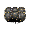 Balón pastel 30 cm - STARS - MEDIUM - čierny + hviezdy, latex, balenie 1 kus