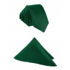 Úzky kravata Tissino Green Polyester (Sada kravaty a vreckovej štvorcovej set zelenej zelenej farby)