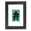 Atelier - Petr Vydra Inuksuk - zelené vitrážové sklo v čiernom ráme 21 x 30 cm (pasparta 13 x 18 cm)