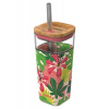 Quokka Cube, Sklenený pohár so silikónovým povrchom Pink Jungle, 540ml, 40057
