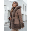Hnedá dámska bunda s kožušinou TY5048, ty5048-XXL XXL