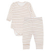 Zavinovacie rebrované body + tepláčky, 2D sada Prúžok, béžové 68 (3-6m)