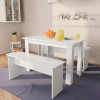 vidaXL Jedálenský stôl a lavičky z drevotriesky, 3 kusy, biele [244865]