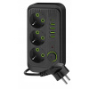 Predlžovací Kábel čierny, 3 zásuvky s uzemnením a vypínačom, kábel 3m, 5xUSB