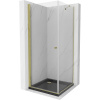 Mexen Pretoria, sprchovací kút 100 (dvere) x 100 (stena) cm, 6mm číre sklo, zlatý profil + čierna sprchová vanička, 852-100-100-50-00-4070G