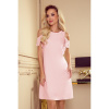 359-1 Trapezowa sukienka z falbankami na ramionach - PASTELOWY RÓŻ S