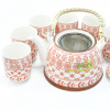 Čajová Súprava - čajník so sitkom a 6 šálok - vzorovaná, bielo-červená