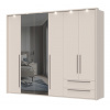 JL Šesťdverová šatníková skriňa Baptiste so zrkadlom, LED a zásuvkami-béžová