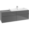 VILLEROY & BOCH Collaro závesná skrinka pod umývadlo na dosku (umývadlo vpravo), 4 zásuvky, s LED osvetlením, 1600 x 500 x 548 mm, Glossy Grey, C030B0FP