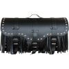 Kožený kufor na motorku so zámkom, nitmi a strapcami RSA K165 čierny