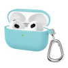 AppleMix Puzdro / obal pre Apple AirPods 3 - nálepka + karabína - silikónové - azurové