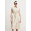 Ľanové šaty United Colors of Benetton 4AGHDV0B1 béžová M
