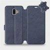 Kožené flip pouzdro Mobiwear - Samsung Galaxy J6 Plus 2018 - Modré (Kožené knížkové pouzdro, obal, kryt na mobil Samsung Galaxy J6 Plus 2018, Modré, materiál Genuine Leather, ochrana 360°, stojánek, s