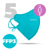 Nanolab 5 x Český bezpečný nano respirátor FFP3 dámsky modrý Možnosť: uni