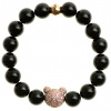 Dámsky Glosery náramok Medvedík so zirkónmi, lesklý čierny achát 10mm Veľkosť korálok: 8mm, Obvod zápästia: iné - uveďte do poznámky