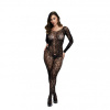 Baci Lingerie Baci - Sexy Long-Sleeved Crotchless Fishnet Catsuit One Size černá