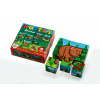 Kocky kubus drevené Moje prvé zvieratká lesné drevo 9x9x3cm 9ks v krab.11x11x6cm od 12 mesiacov M