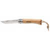 Nôž OPINEL VRI N°08 Inox rukoväť buk + kožený povrázok (3123840013218)