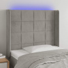 vidaXL Čelo postele s LED bledosivé 103x16x118/128 cm zamat
